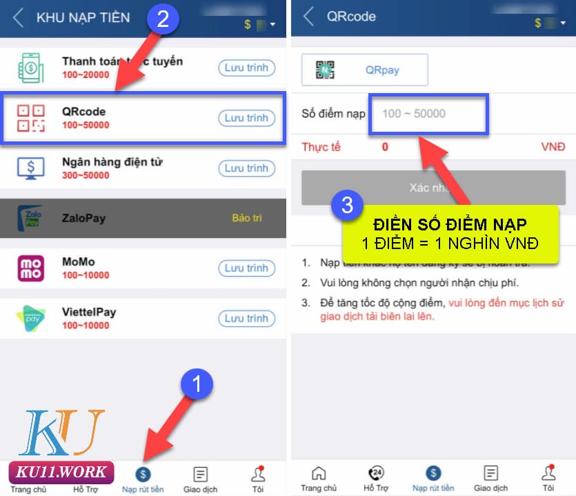 Nạp tiền ku11